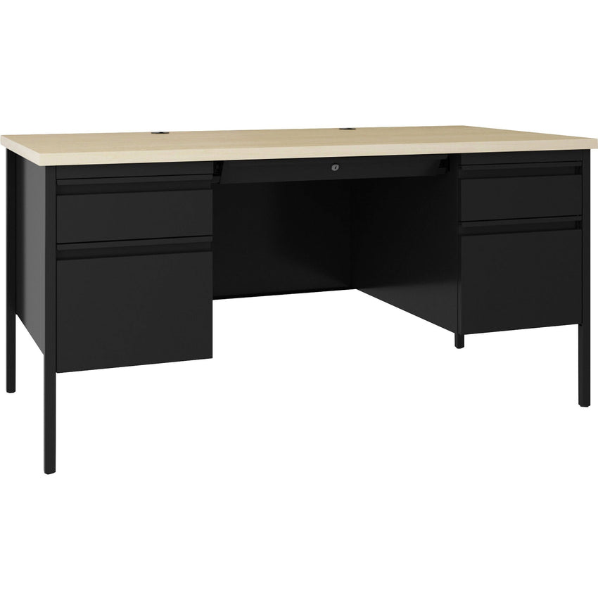 Lorell Fortress Series Steel Double - Pedestal Desk with Maple Laminate Top and Centralized Locking Storage 60"W x 29.5"D x 30"H (LLR - LLR60930) - SchoolOutlet