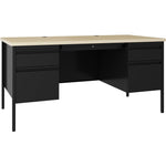 Lorell Fortress Series Steel Double - Pedestal Desk with Maple Laminate Top and Centralized Locking Storage 60