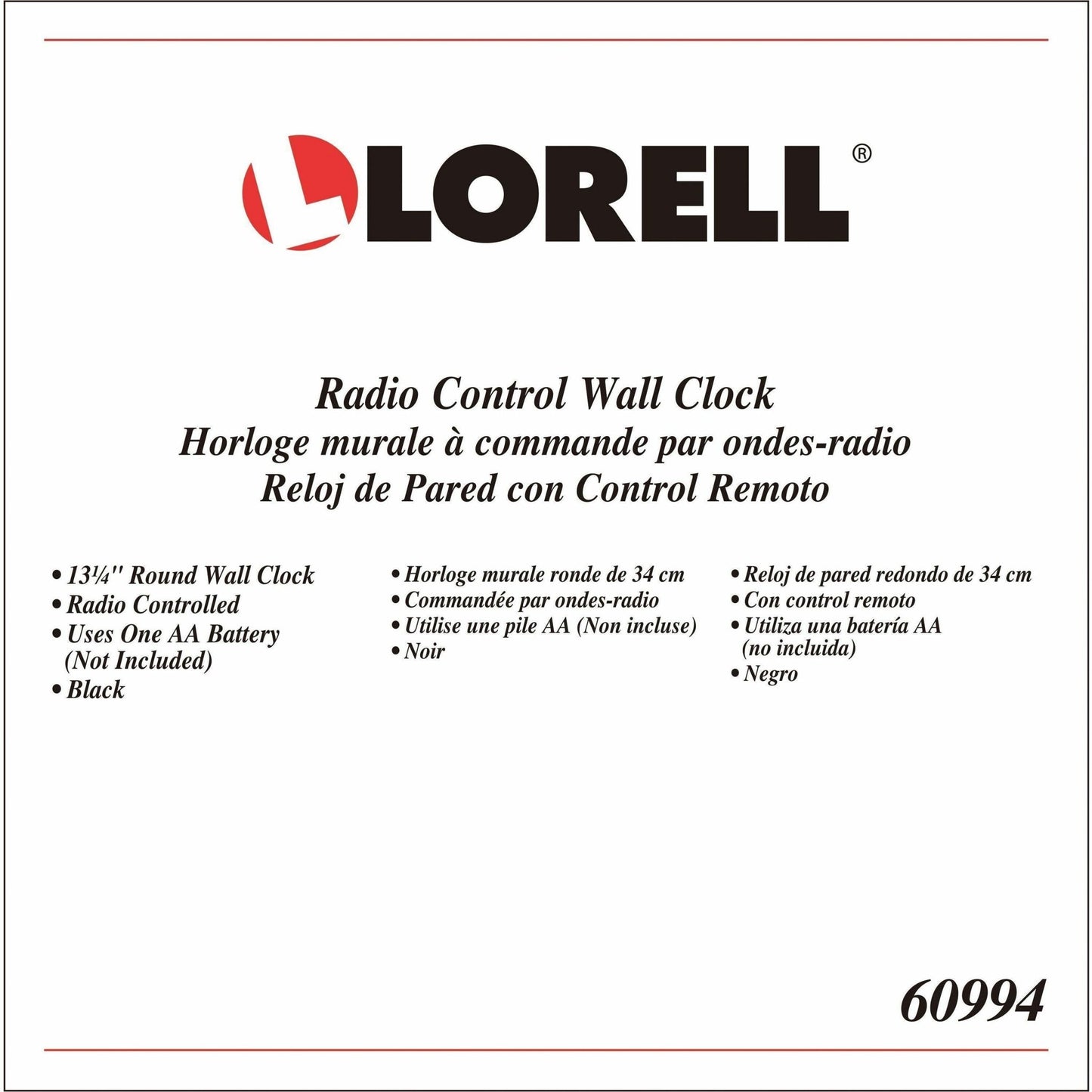 Lorell 13 - 1/4" Radio - Controlled Wall Clock with Atomic Time Synchronization (LLR - LLR60994) - SchoolOutlet
