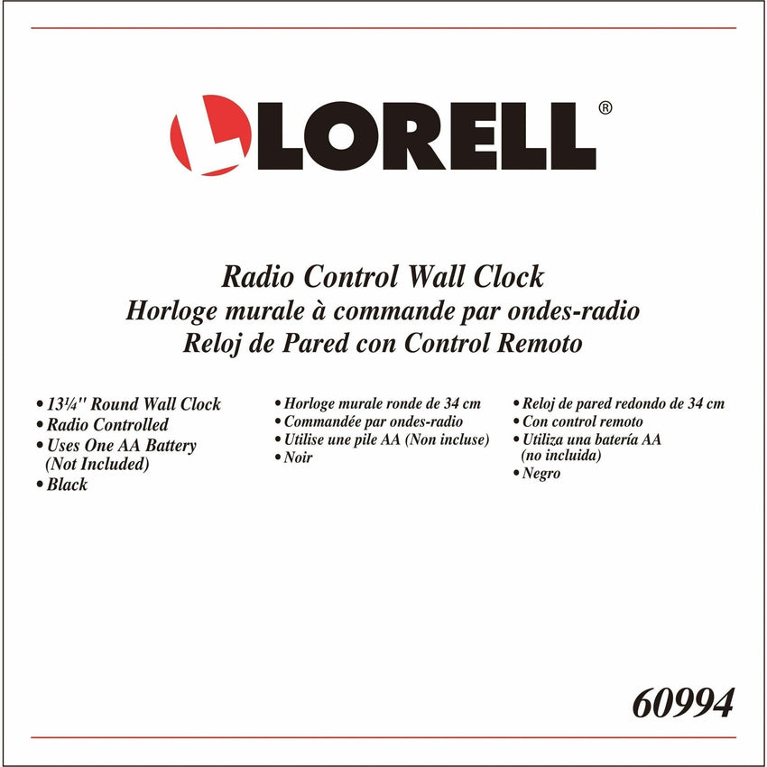 Lorell 13 - 1/4" Radio - Controlled Wall Clock with Atomic Time Synchronization (LLR - LLR60994) - SchoolOutlet