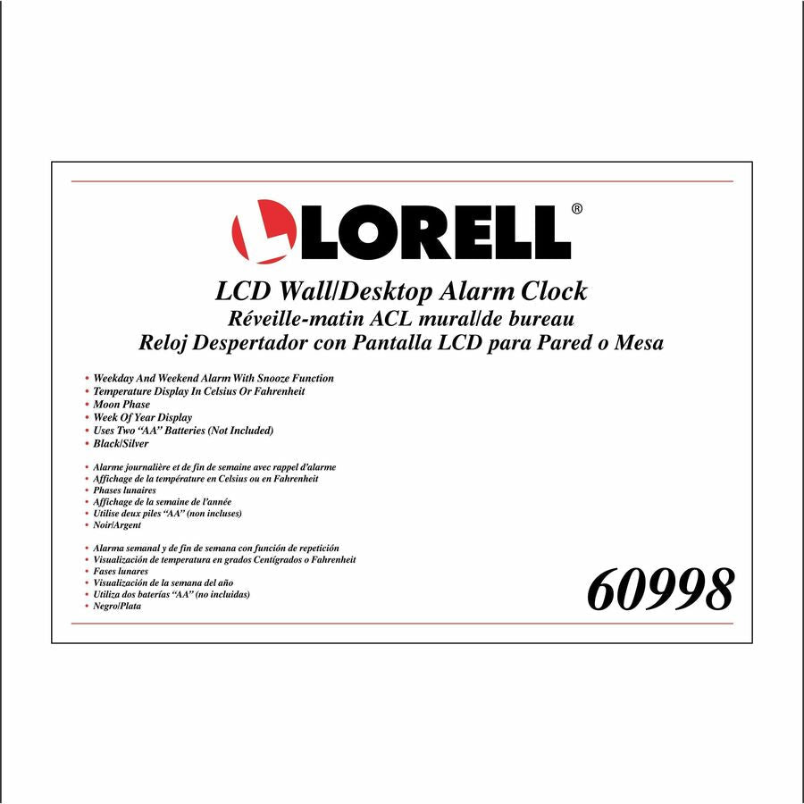 Lorell LCD Wall/Alarm Clock with Temperature Display and Snooze Alarm (LLR - LLR60998) - SchoolOutlet