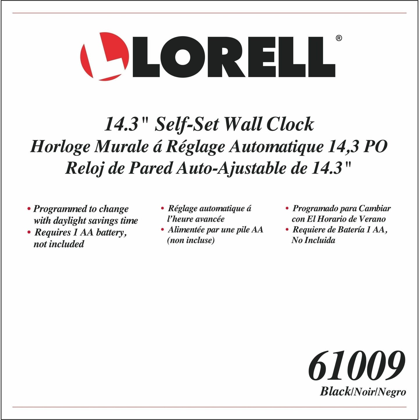 Lorell 14 - 1/2" Self - Set Wall Clock with Auto - Set Quartz Movement (LLR - LLR61009) - SchoolOutlet