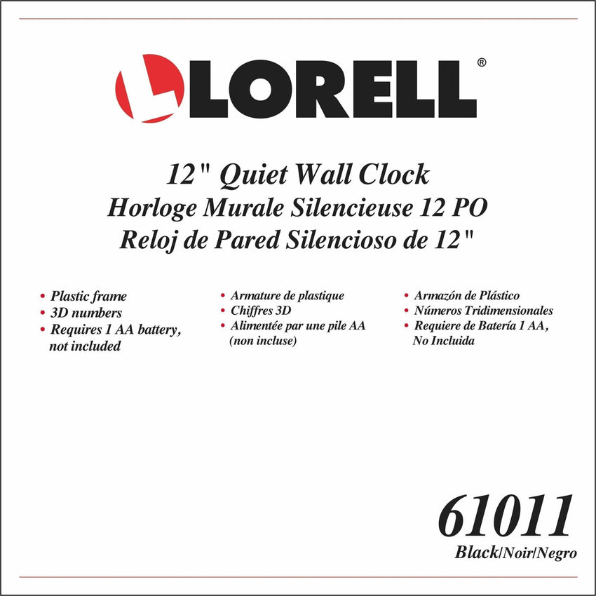 Lorell 12" Round Quiet Wall Clock with Silent Quartz Movement (LLR - LLR61011) - SchoolOutlet