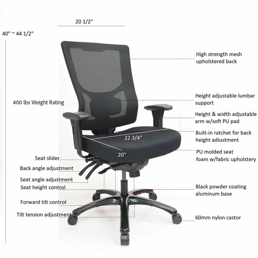 Lorell Big & Tall Mesh High - Back Executive Chair with Adjustable Lumbar and Seat Slider (LLR - LLR62010) - SchoolOutlet