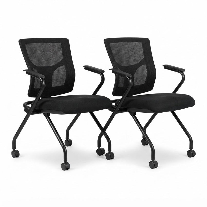 Lorell Conjure Mesh Training Chair with Folding Seat Arms and Casters - Set of 2 (LLR-LLR62019X) - SchoolOutlet
