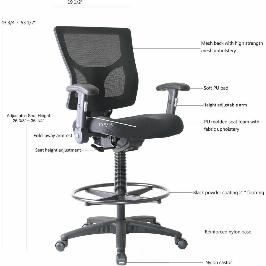 Lorell Conjure Office Stool with Mesh Back, Foldaway Arms and Footrest (LLR - LLR62021) - SchoolOutlet