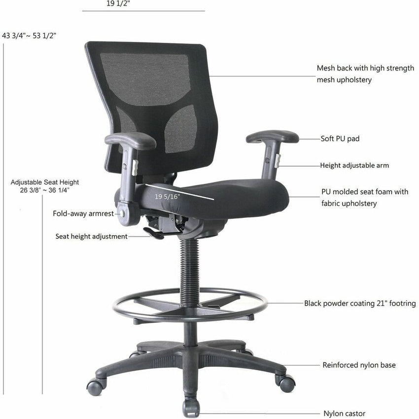 Lorell Conjure Office Stool with Mesh Back, Foldaway Arms and Footrest (LLR - LLR62021) - SchoolOutlet