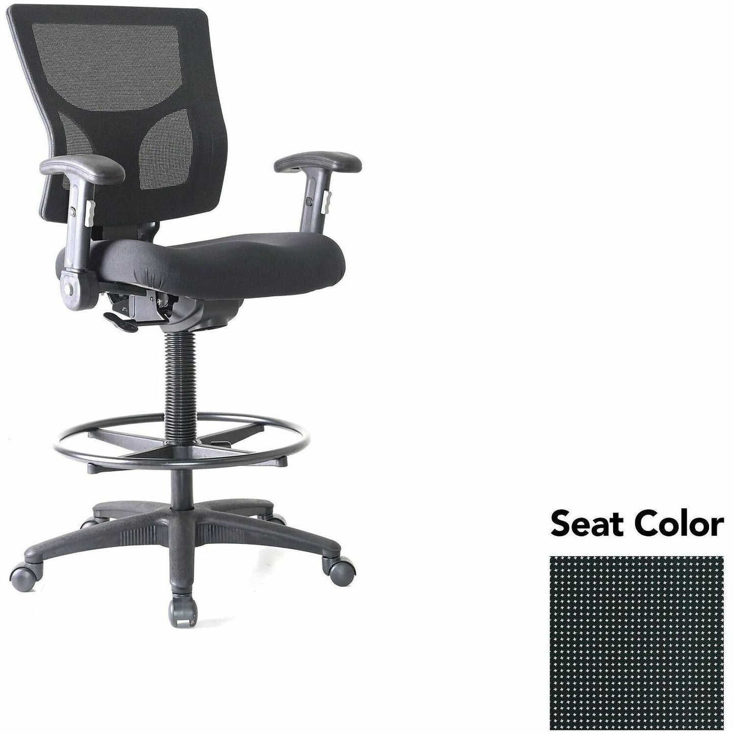 Lorell Conjure Office Stool with Mesh Back, Foldaway Adjustable Arms and Foot Ring (LLR - LLR620210XX) - SchoolOutlet