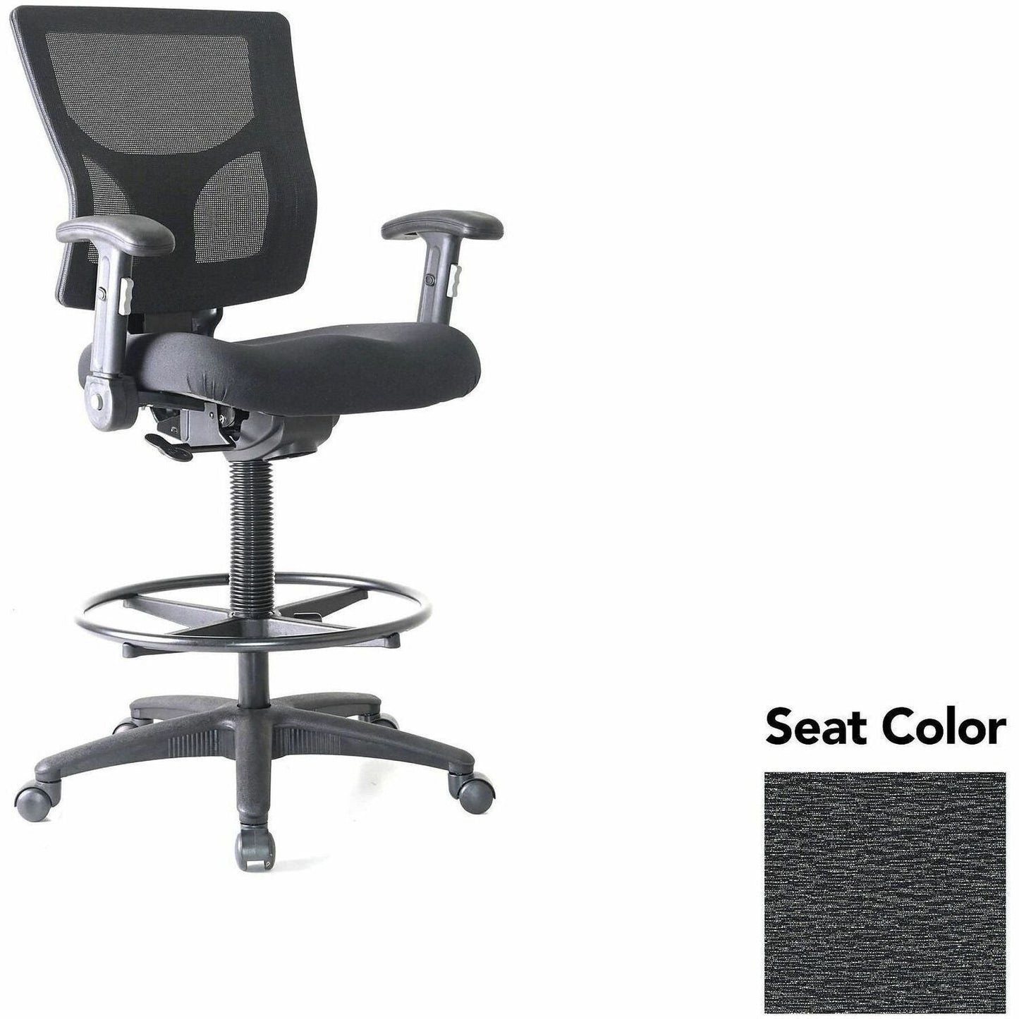 Lorell Conjure Office Stool with Mesh Back, Foldaway Adjustable Arms and Foot Ring (LLR - LLR620210XX) - SchoolOutlet