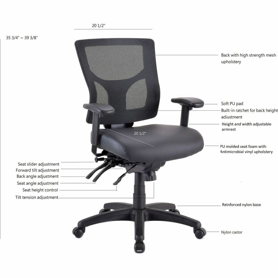 Lorell Conjure Mid - Back Office Chair with Antibacterial Vinyl Seat and Adjustable Arms (LLR - LLR62041) - SchoolOutlet