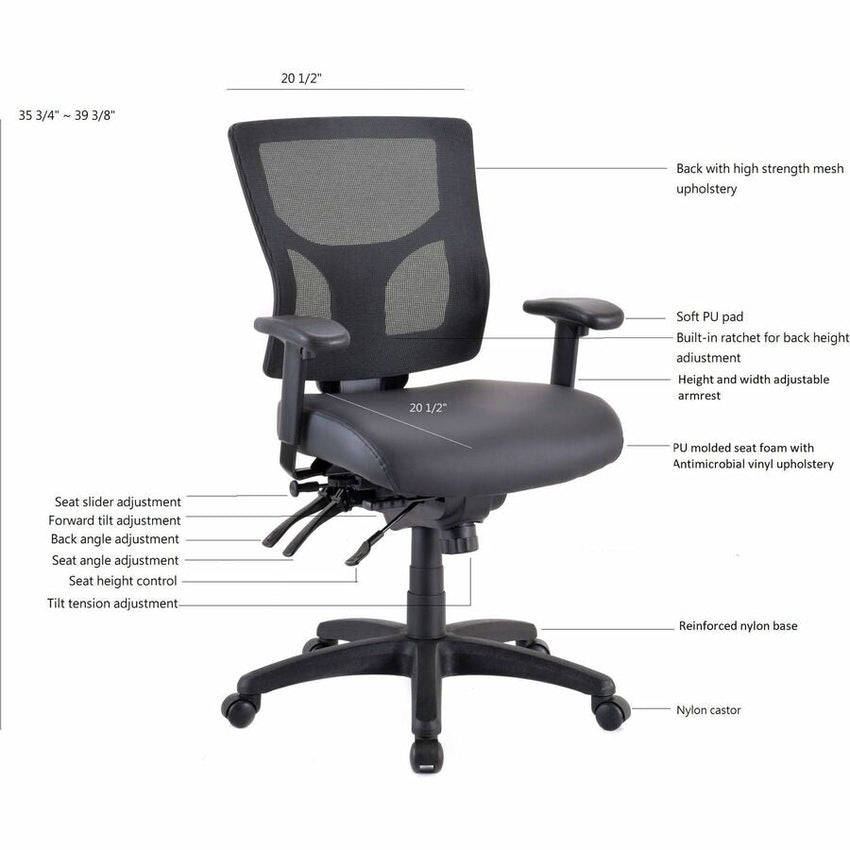 Lorell Conjure Mid - Back Office Chair with Antibacterial Vinyl Seat and Adjustable Arms (LLR - LLR62041) - SchoolOutlet
