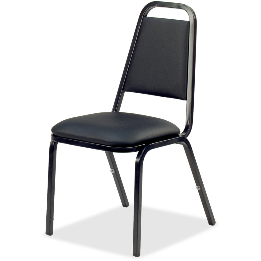 Lorell Upholstered Stacking Chairs - Black Vinyl Seat, Steel Frame, Set of 4 17.70 "H (62512) - SchoolOutlet