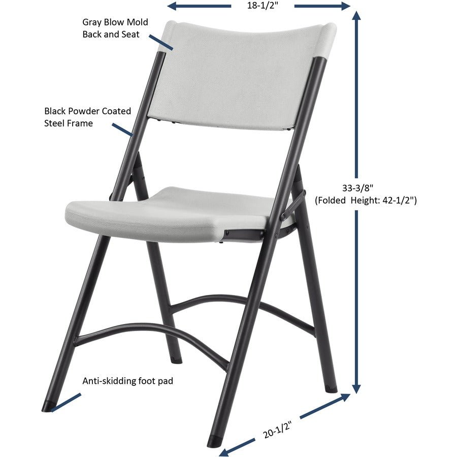 Lorell Pack of 4 Heavy - duty Blow - Molded Folding Chairs, Light Gray Color - Polyethylene Seat Material (LLR - LLR62515) - SchoolOutlet