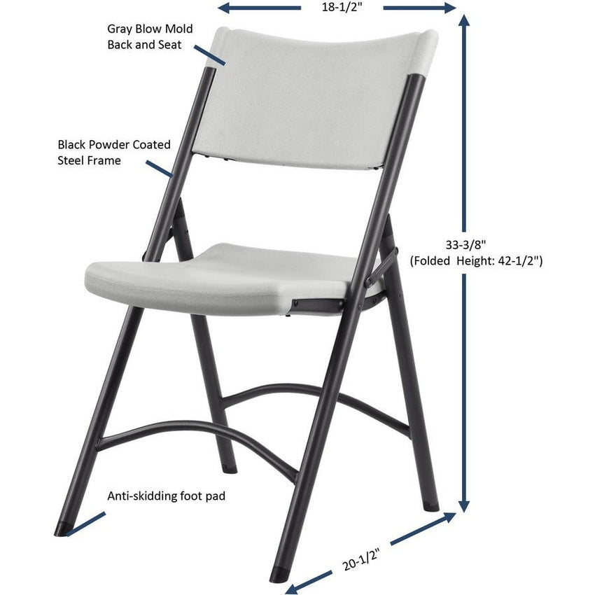 Lorell Pack of 4 Heavy - duty Blow - Molded Folding Chairs, Light Gray Color - Polyethylene Seat Material (LLR - LLR62515) - SchoolOutlet