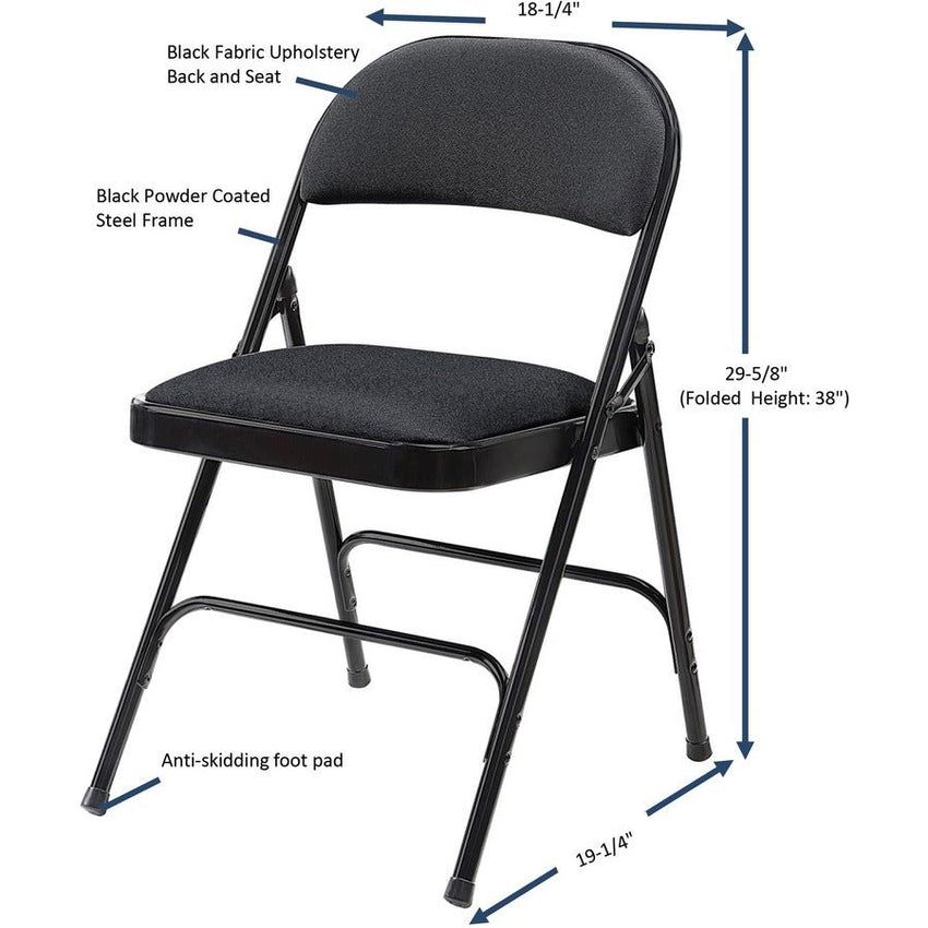 Lorell Padded Folding Chairs - Black Fabric - 4/Carton 18.10"H (LLR - LLR62532) - SchoolOutlet