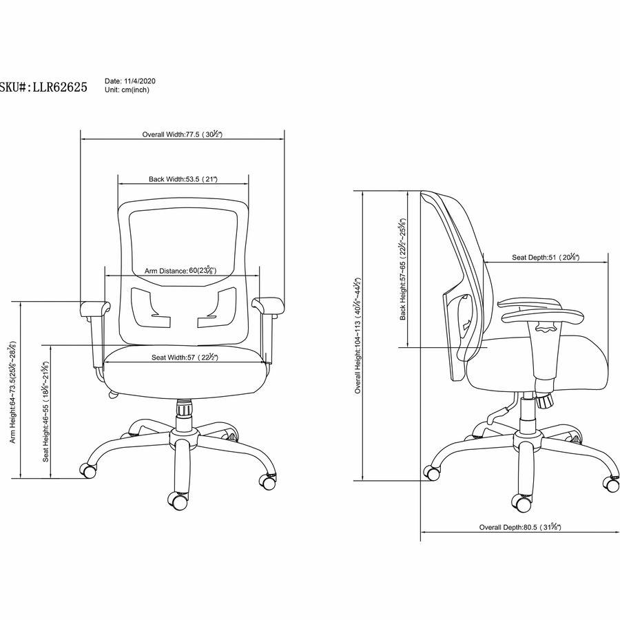 Lorell Big & Tall Mesh High - Back Task Chair Black Fabric Seat 400 lb Capacity 18.125" - 21.625 "H (LLR - LLR62625) - SchoolOutlet