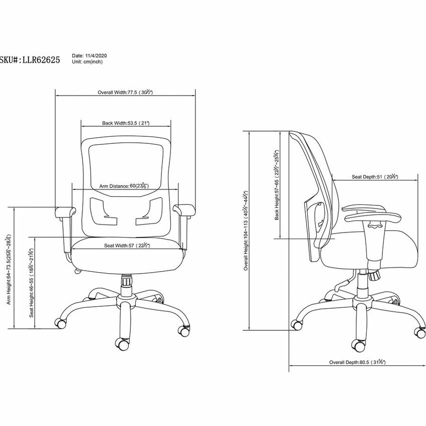 Lorell Big & Tall Mesh High - Back Task Chair Black Fabric Seat 400 lb Capacity 18.125" - 21.625 "H (LLR - LLR62625) - SchoolOutlet