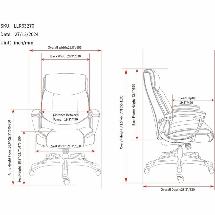 Lorell Sera High - Back Manager Chair with Polyurethane Upholstery and Loop Arms (LLR - LLR63270) - SchoolOutlet