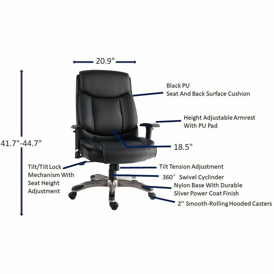 Lorell Sera High - Back Manager Chair with Height - Adjustable Arms and Polyurethane Upholstery (LLR - LLR63272) - SchoolOutlet