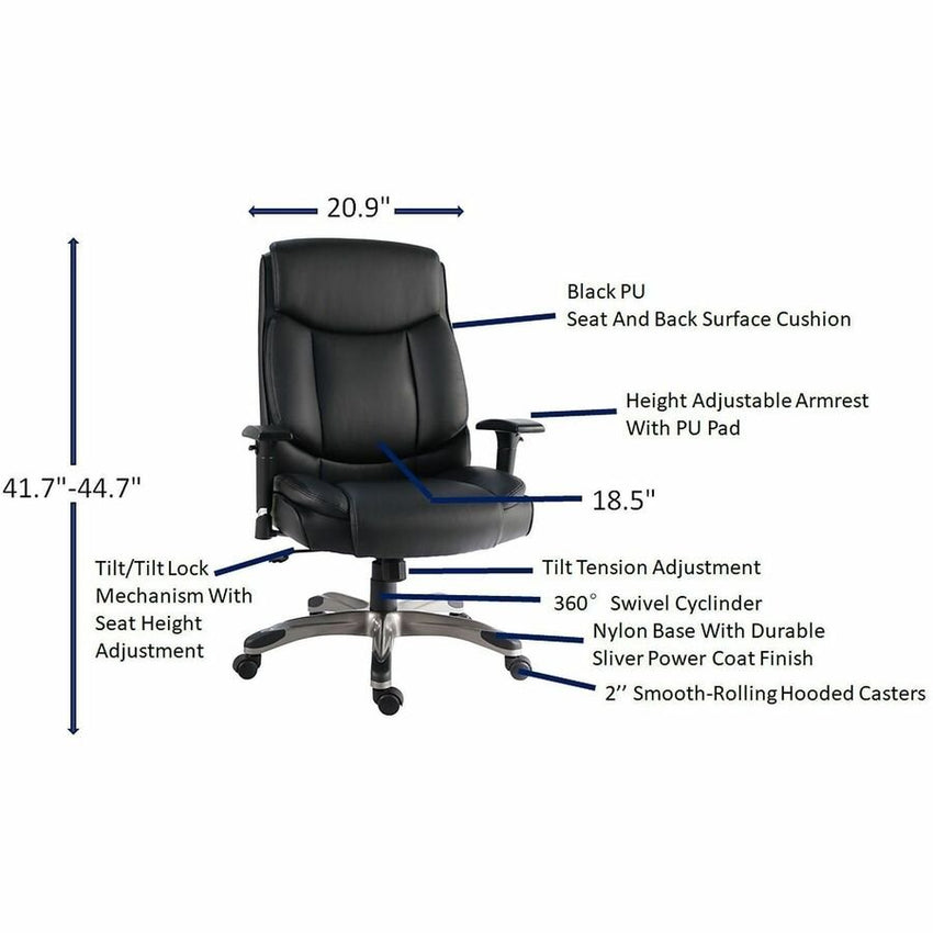 Lorell Sera High - Back Manager Chair with Height - Adjustable Arms and Polyurethane Upholstery (LLR - LLR63272) - SchoolOutlet