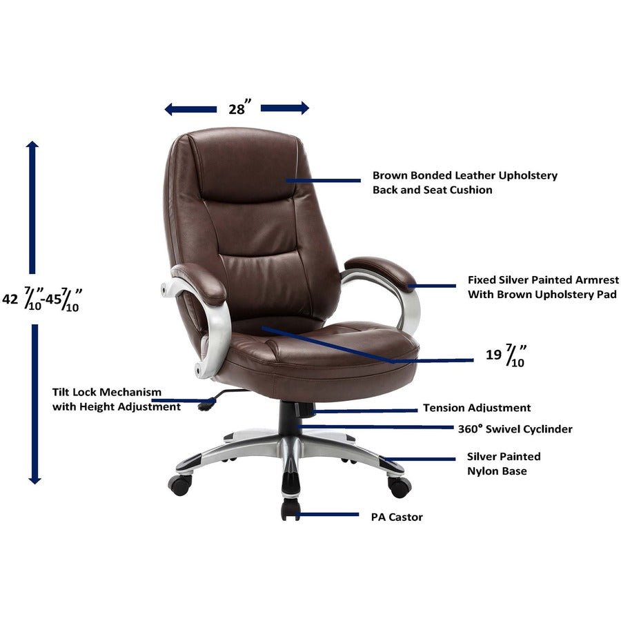 Lorell Westlake Series Executive High - Back Chair with Bonded Leather and Pneumatic Adjustment 18.75 - 22.25 "H (LLR - LLR63280) - SchoolOutlet