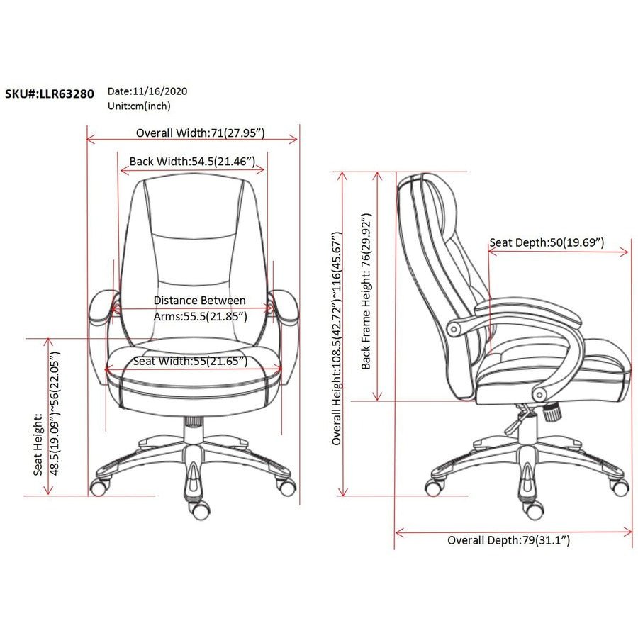 Lorell Westlake Series Executive High - Back Chair with Bonded Leather and Pneumatic Adjustment 18.75 - 22.25 "H (LLR - LLR63280) - SchoolOutlet