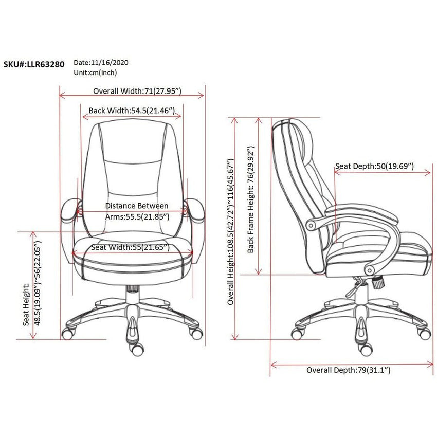 Lorell Westlake Series Executive High - Back Chair with Bonded Leather and Pneumatic Adjustment 18.75 - 22.25 "H (LLR - LLR63280) - SchoolOutlet