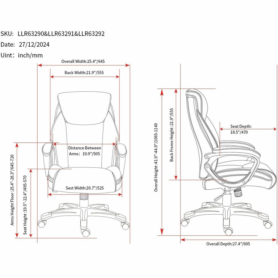 Lorell Kyros High - Back Executive Chair with Polyurethane Upholstery and Loop Arms (LLR - LLR63290) - SchoolOutlet