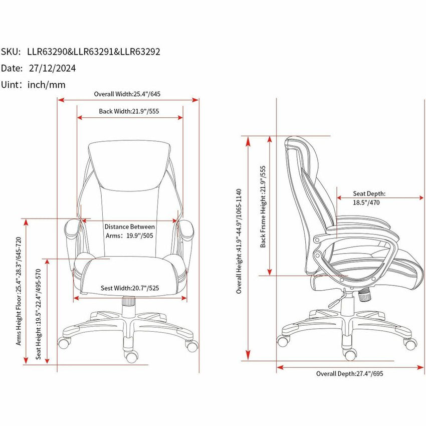 Lorell Kyros High - Back Executive Chair with Polyurethane Upholstery and Loop Arms (LLR - LLR63290) - SchoolOutlet