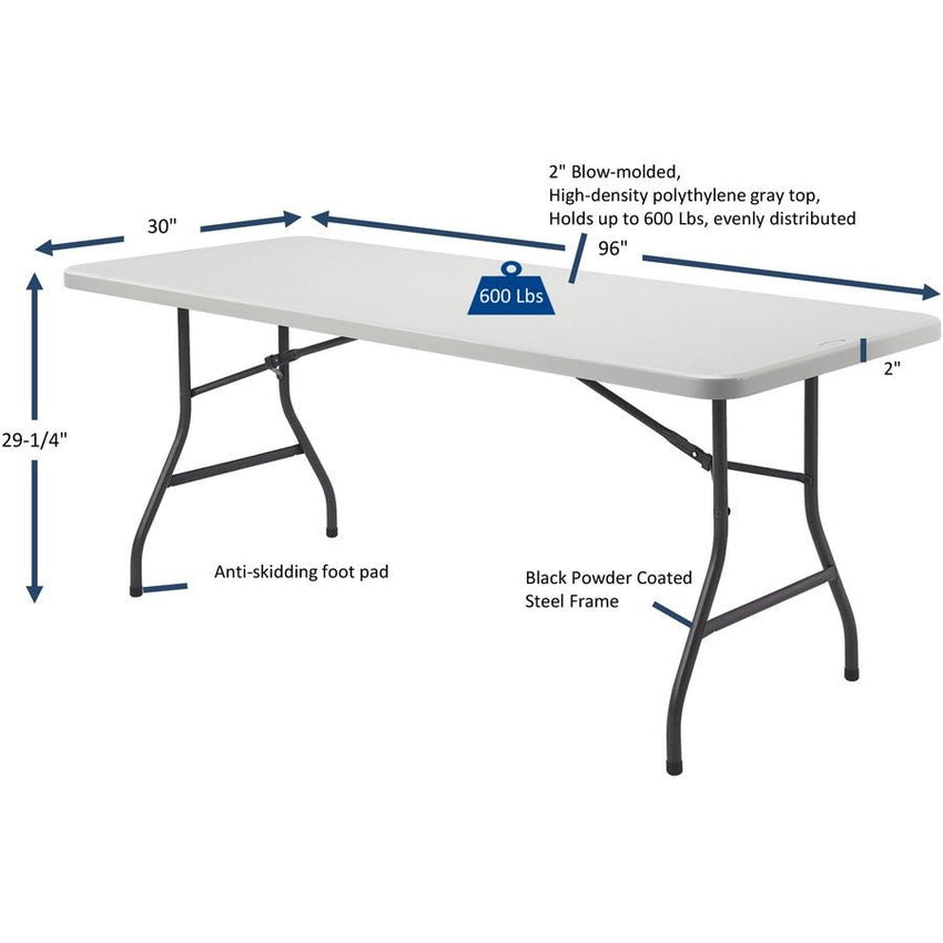 Lorell Extra Capacity Ultra Lite High Density Polyethylene Folding Table 96"W x 30"D x 29"H (LLR - LLR66654) - SchoolOutlet