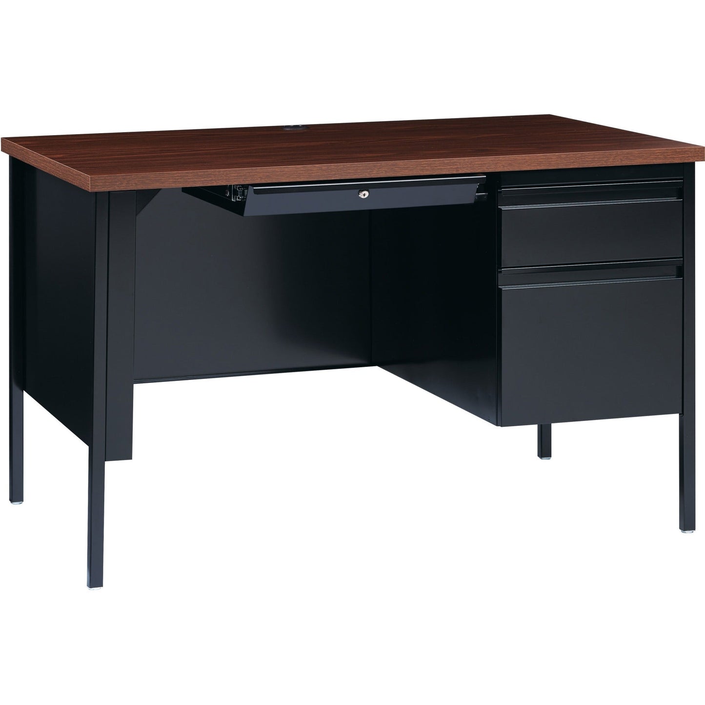 Lorell Fortress Series Right Single - Pedestal Desk with Walnut Laminate Top and Industrial Grade Reinforced Steel Construction 48"W x 30"L x 29.50"H (LLR - LLR6690X - RIGHT - LOCK) - SchoolOutlet