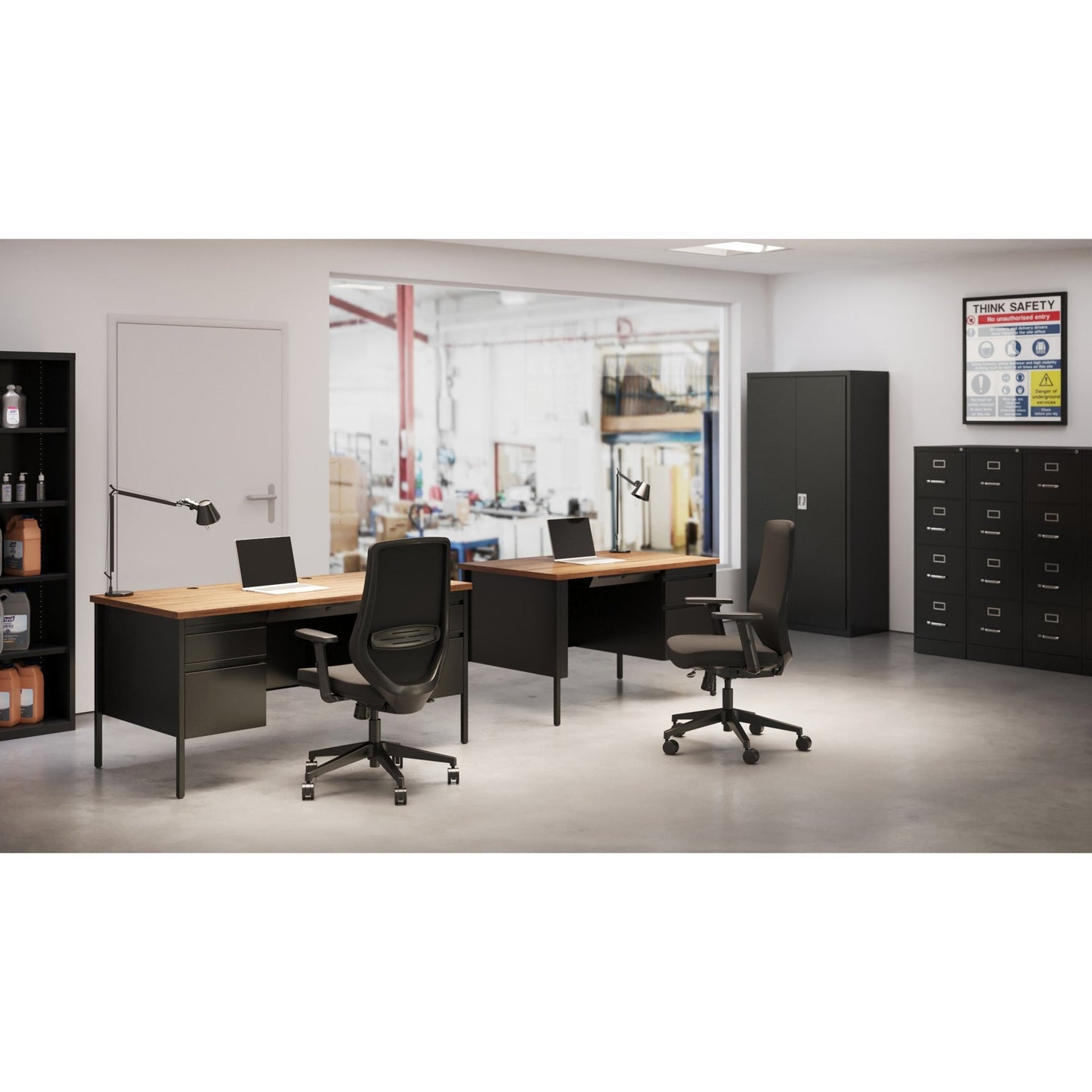 Lorell Fortress Series Right Single - Pedestal Desk with Walnut Laminate Top and Industrial Grade Reinforced Steel Construction 48"W x 30"L x 29.50"H (LLR - LLR6690X - RIGHT - LOCK) - SchoolOutlet