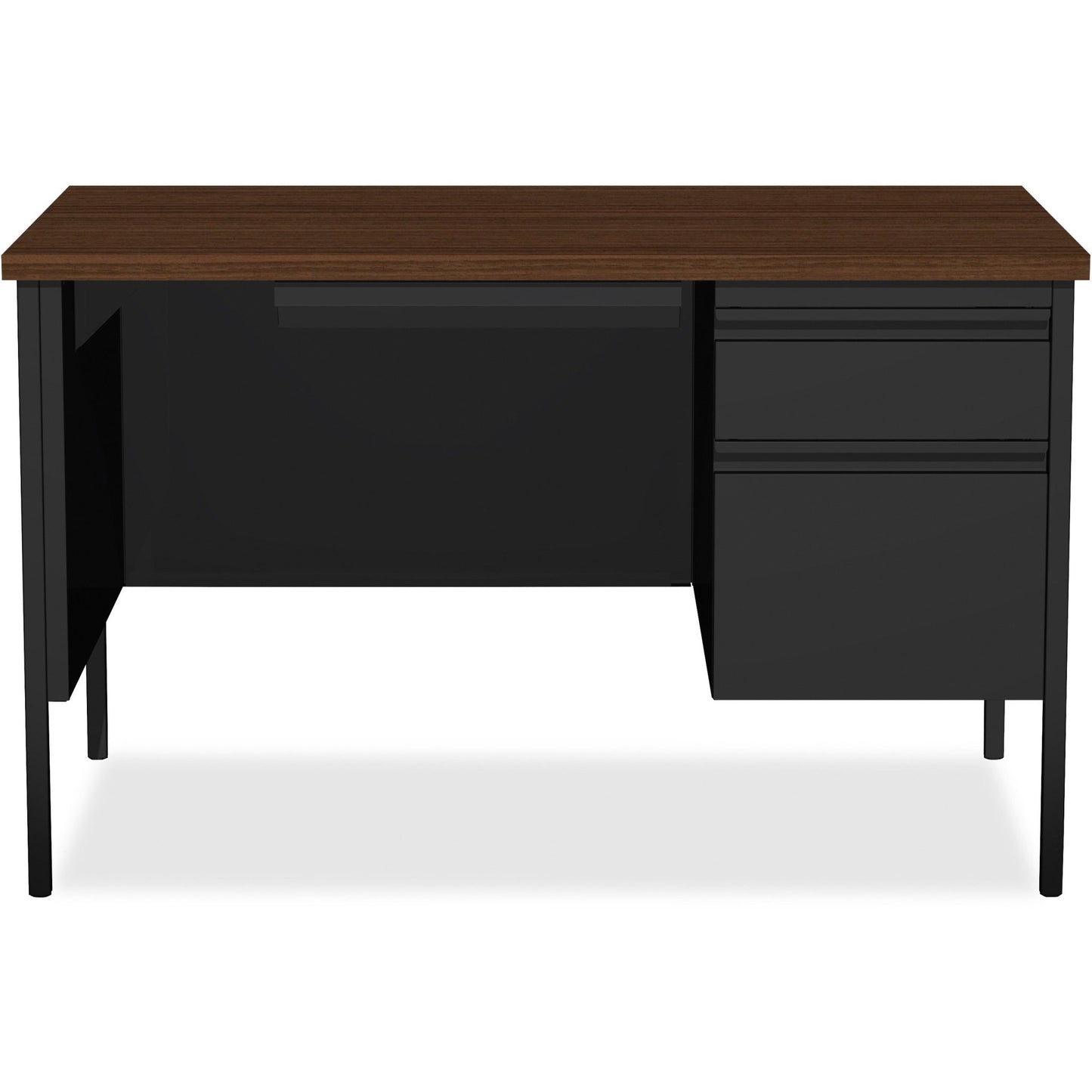 Lorell Fortress Series Right Single - Pedestal Desk with Walnut Laminate Top and Industrial Grade Reinforced Steel Construction 48"W x 30"L x 29.50"H (LLR - LLR6690X - RIGHT - LOCK) - SchoolOutlet