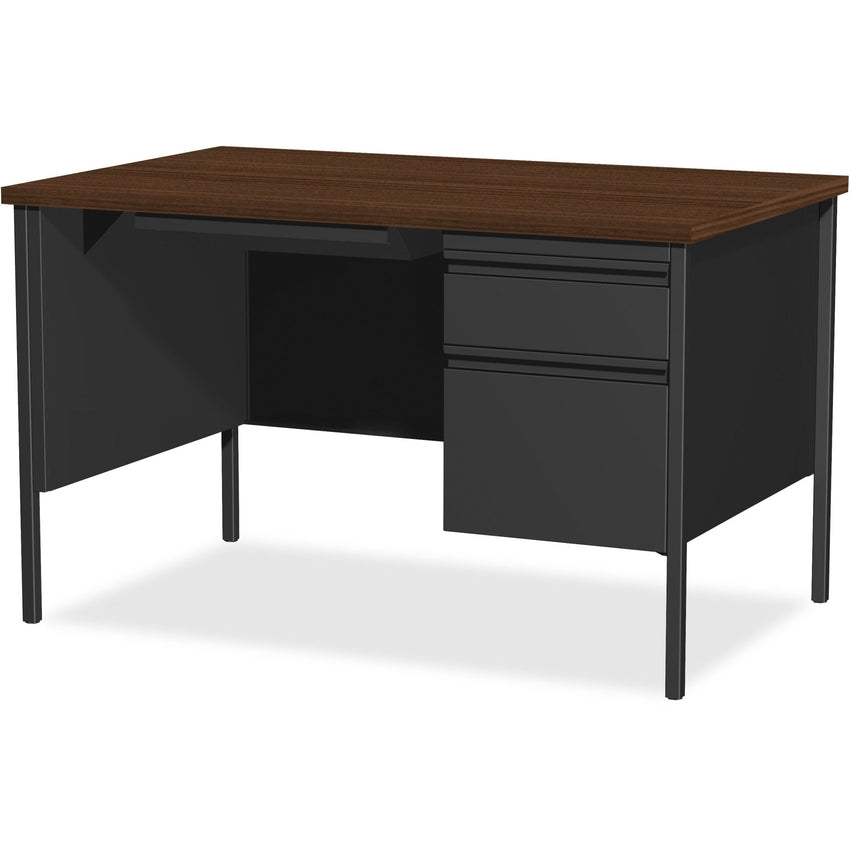 Lorell Fortress Series Right Single - Pedestal Desk with Walnut Laminate Top and Industrial Grade Reinforced Steel Construction 48"W x 30"L x 29.50"H (LLR - LLR6690X - RIGHT - LOCK) - SchoolOutlet