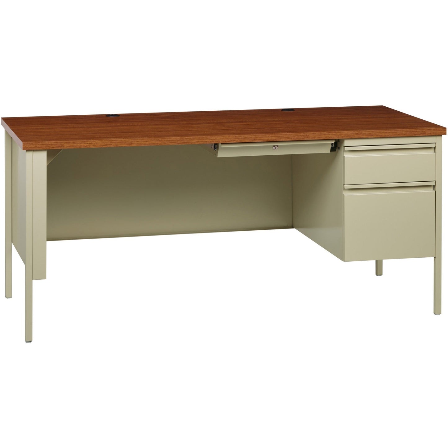 Lorell Fortress Series Right - Pedestal Desk Laminate Top and Industrial Grade Steel Construction 66" W x 30"D x 29.50"H (LLR - LLR60916 - RIGHT - LOCK) - SchoolOutlet