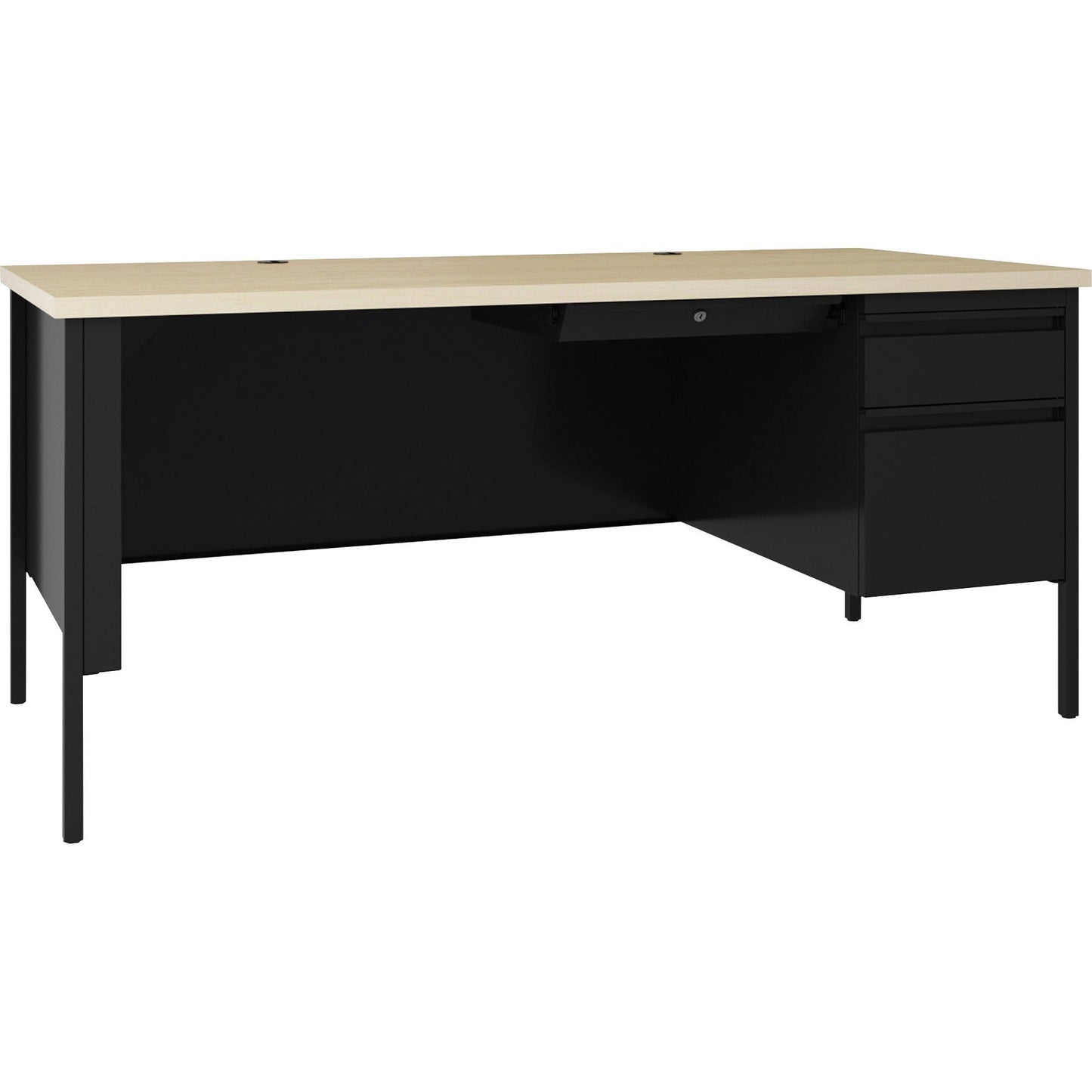 Lorell Fortress Series Right - Pedestal Desk Laminate Top and Industrial Grade Steel Construction 66" W x 30"D x 29.50"H (LLR - LLR60916 - RIGHT - LOCK) - SchoolOutlet