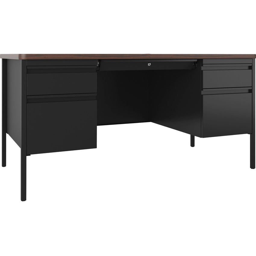 Lorell Fortress Series Platinum Steel Teachers Desk with Laminate Top and Centralized Locking Double - Pedestal Storage 60"W x 30"D x 29.5"H (LLR - LLR669XX) - SchoolOutlet