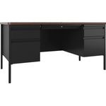 Lorell Fortress Series Platinum Steel Teachers Desk with Laminate Top and Centralized Locking Double - Pedestal Storage 60