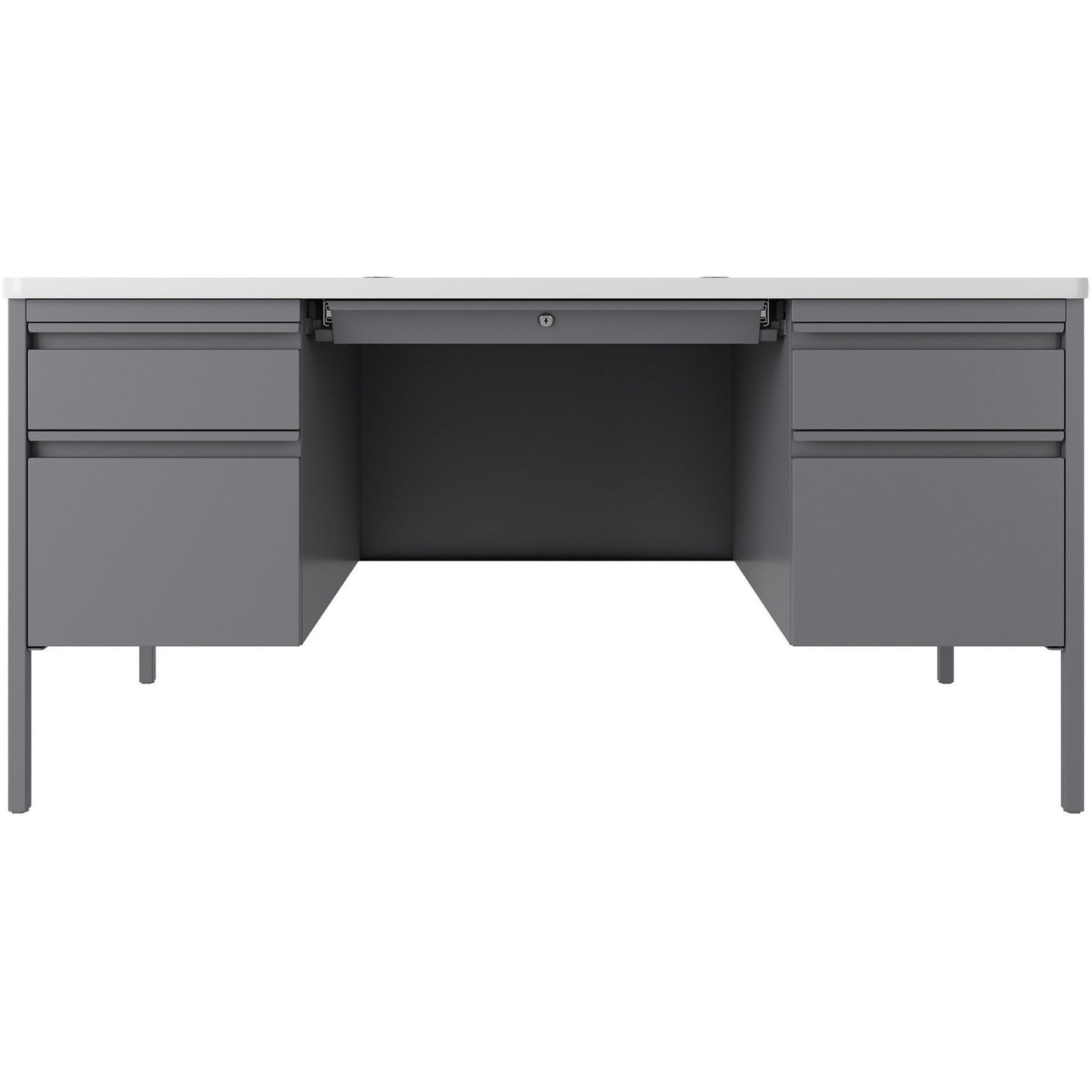 Lorell Fortress Series Platinum Steel Teachers Desk with Laminate Top and Centralized Locking Double - Pedestal Storage 60"W x 30"D x 29.5"H (LLR - LLR669XX) - SchoolOutlet