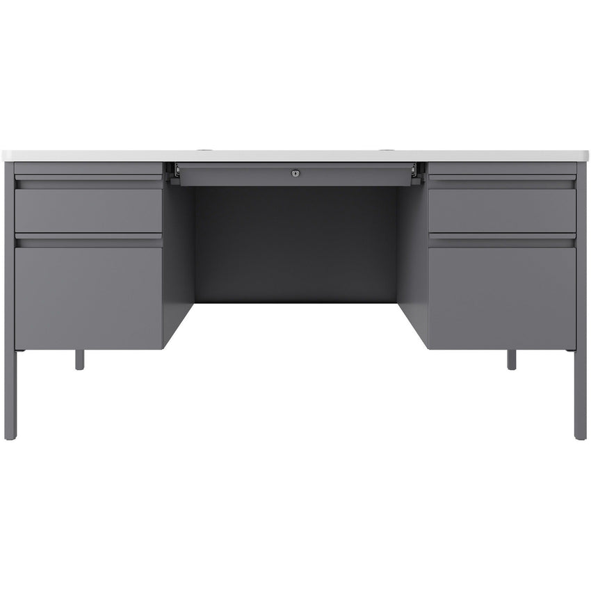 Lorell Fortress Series Platinum Steel Teachers Desk with Laminate Top and Centralized Locking Double - Pedestal Storage 60"W x 30"D x 29.5"H (LLR - LLR669XX) - SchoolOutlet