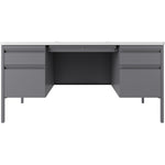 Lorell Fortress Series Platinum Steel Teachers Desk with Laminate Top and Centralized Locking Double - Pedestal Storage 60