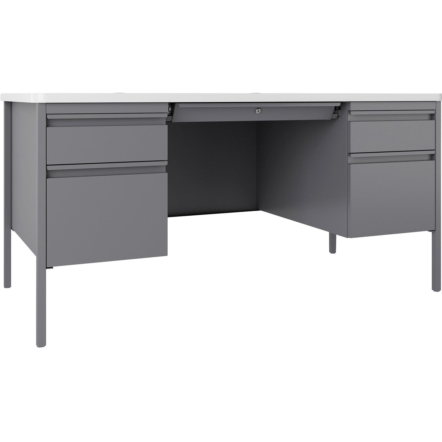 Lorell Fortress Series Platinum Steel Teachers Desk with Laminate Top and Centralized Locking Double - Pedestal Storage 60"W x 30"D x 29.5"H (LLR - LLR669XX) - SchoolOutlet