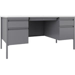 Lorell Fortress Series Platinum Steel Teachers Desk with Laminate Top and Centralized Locking Double - Pedestal Storage 60