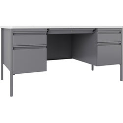 Lorell Fortress Series Platinum Steel Teachers Desk with Laminate Top and Centralized Locking Double-Pedestal Storage 60"W x 30"D x 29.5"H (LLR-LLR669XX)
