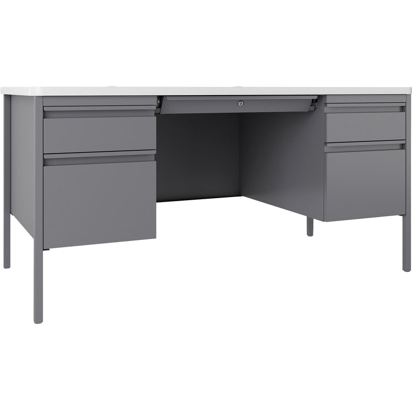 Lorell Fortress Series Platinum Steel Teachers Desk with Laminate Top and Centralized Locking Double - Pedestal Storage 60"W x 30"D x 29.5"H (LLR - LLR669XX) - SchoolOutlet