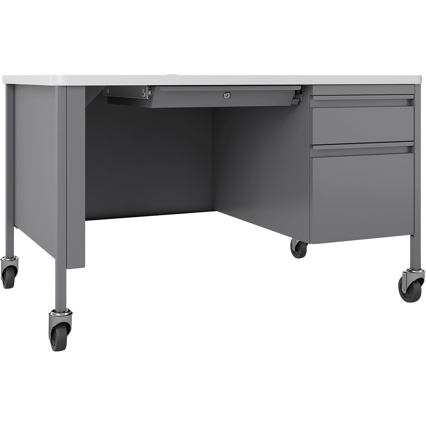 Lorell Fortress Series Steel Teachers Desk with Classic Laminate Top and Centralized Locking Right - Pedestal Storage 48"W x 30"D x 29.5"H (LLR - LLR669XX48) - SchoolOutlet