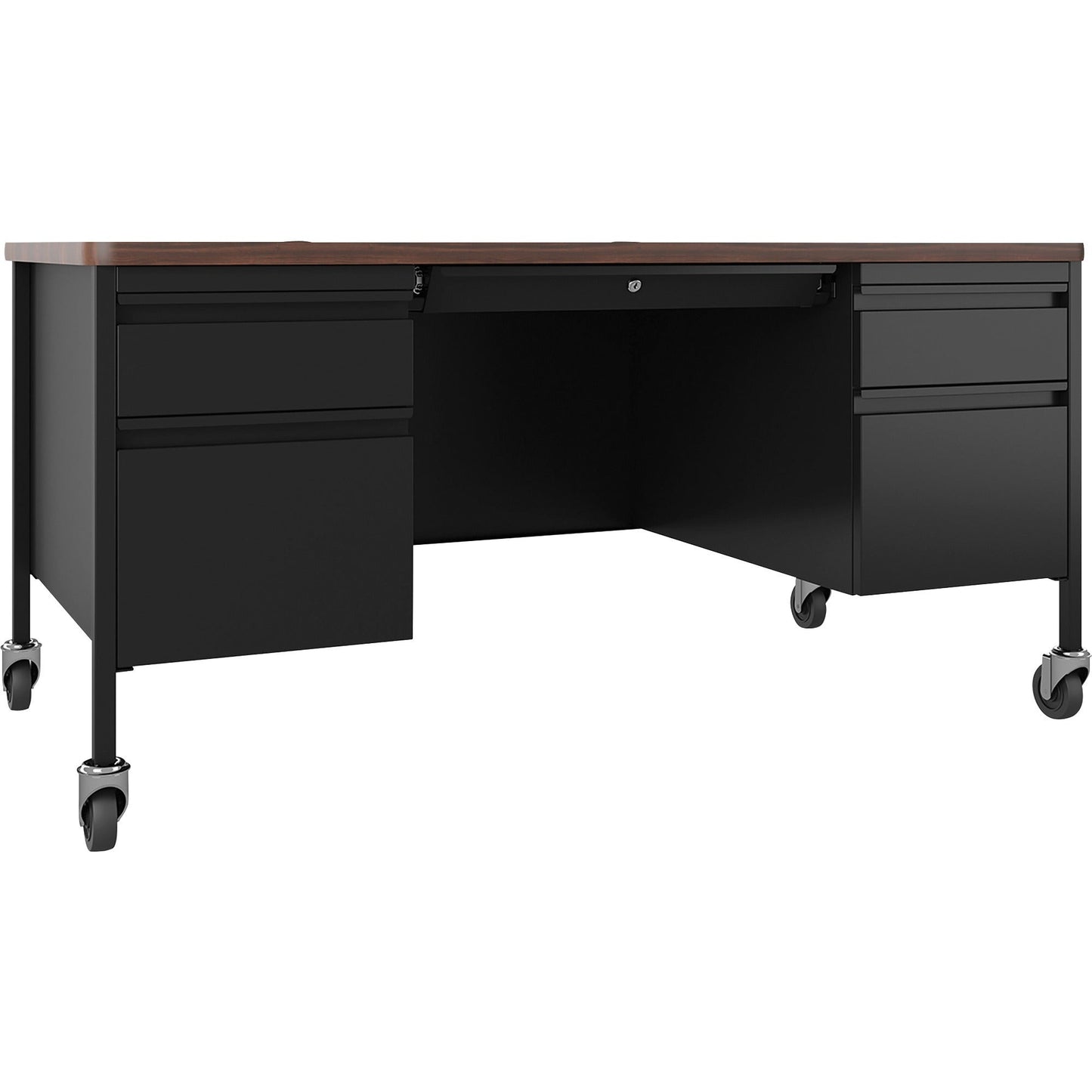 Lorell Fortress Series Platinum Steel Teachers Desk with Laminate Top and Centralized Locking Double - Pedestal Storage 60"W x 30"D x 29.5"H (LLR - LLR669XX) - SchoolOutlet