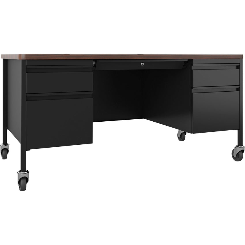 Lorell Fortress Series Platinum Steel Teachers Desk with Laminate Top and Centralized Locking Double - Pedestal Storage 60"W x 30"D x 29.5"H (LLR - LLR669XX) - SchoolOutlet
