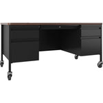 Lorell Fortress Series Platinum Steel Teachers Desk with Laminate Top and Centralized Locking Double - Pedestal Storage 60