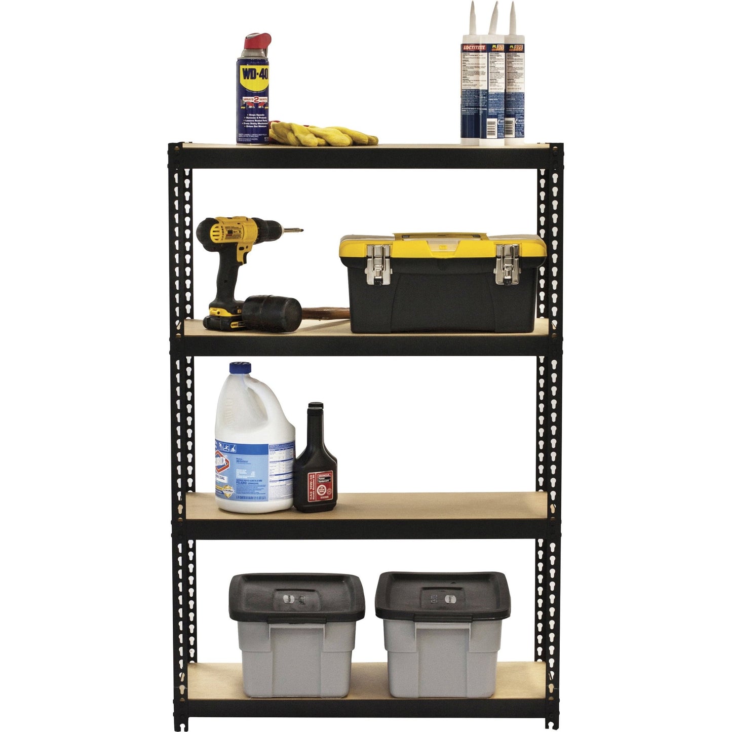 Lorell Narrow Riveted Shelving 4 Shelves 200 lb Capacity Per Shelf Steel Frame Compact Design (LLR - LLR66963) - SchoolOutlet